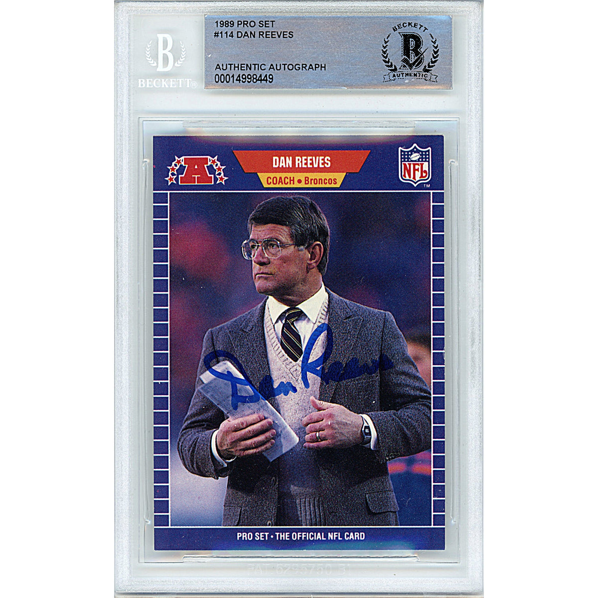 Dan Reeves Pro Set Autographed Trading Card Beckett BGS