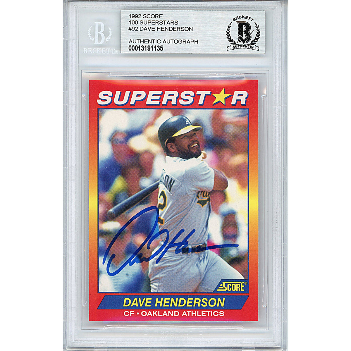 Dave Henderson Oakland Athletics Autographed Trading Card Beckett BGS