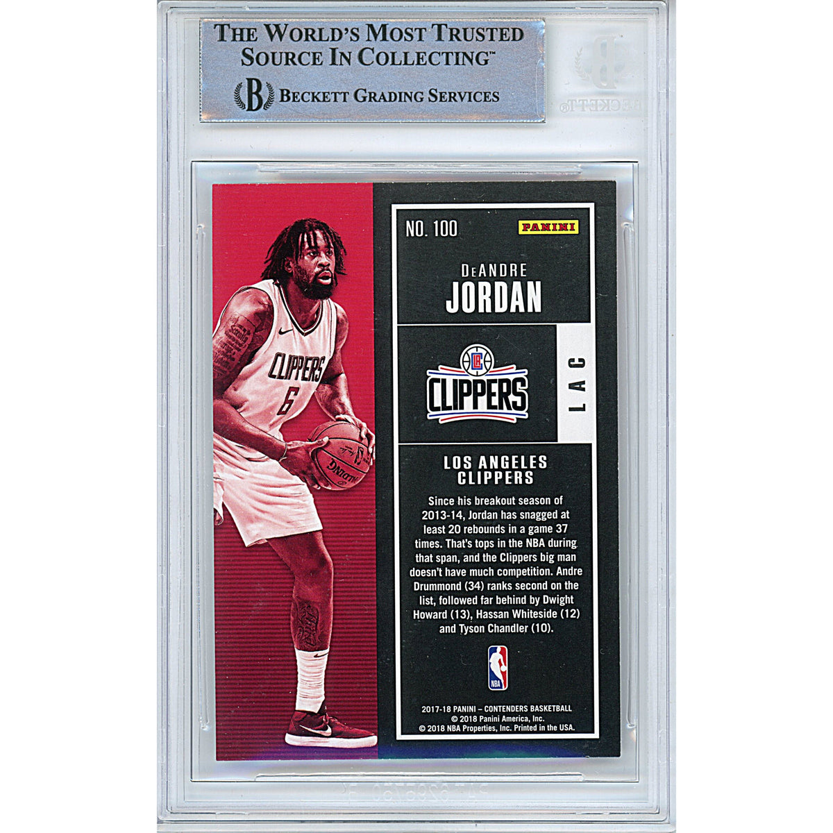 Deandre Jordan Panini Contenders Signed Trading Card Beckett BGS