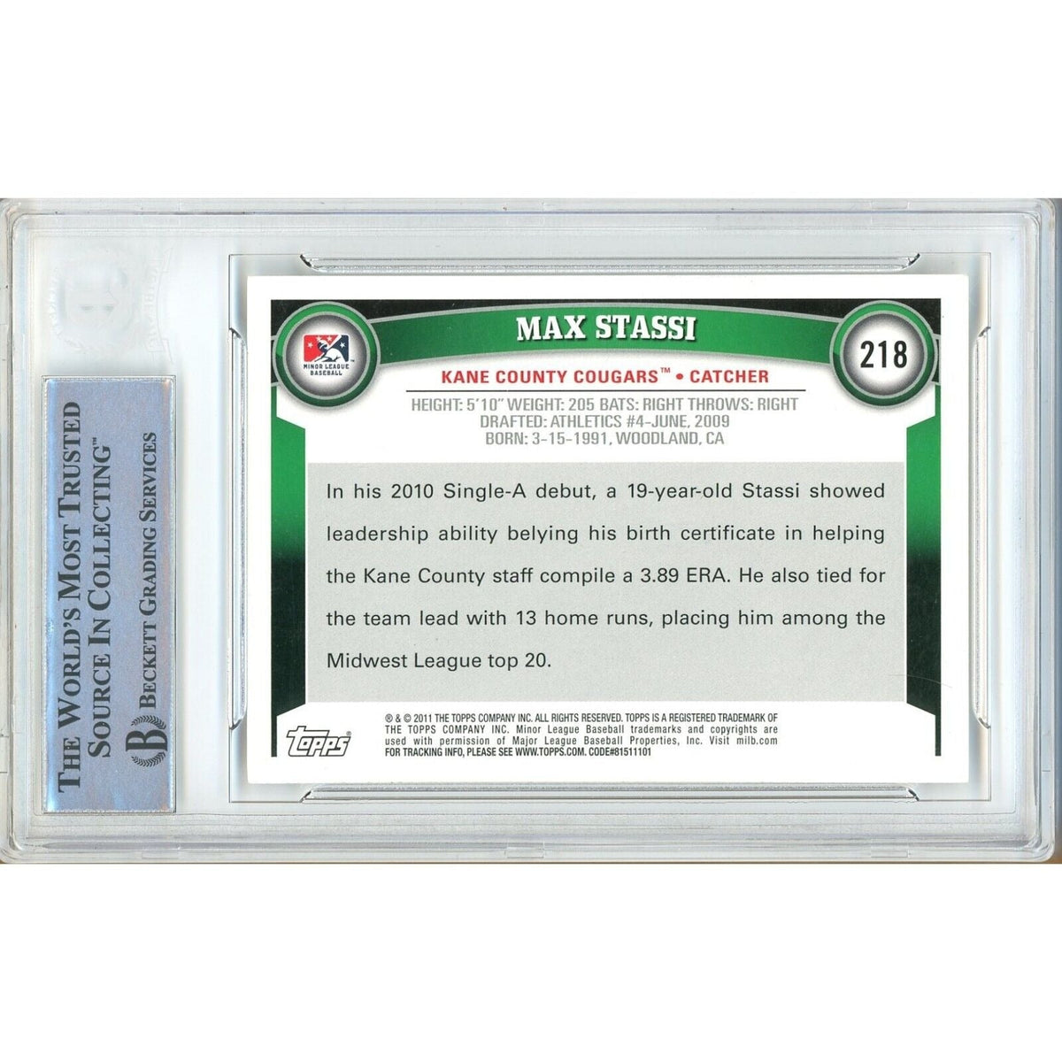Max Stassi Houston Astros Signed Trading Card Beckett BAS