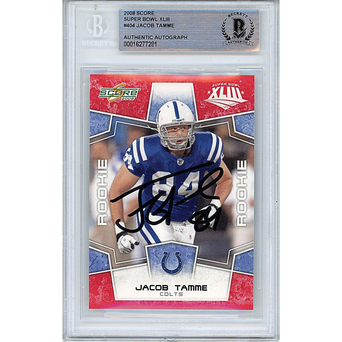 Jacob Tamme Indianapolis Colts Autographed Trading Card Beckett BAS