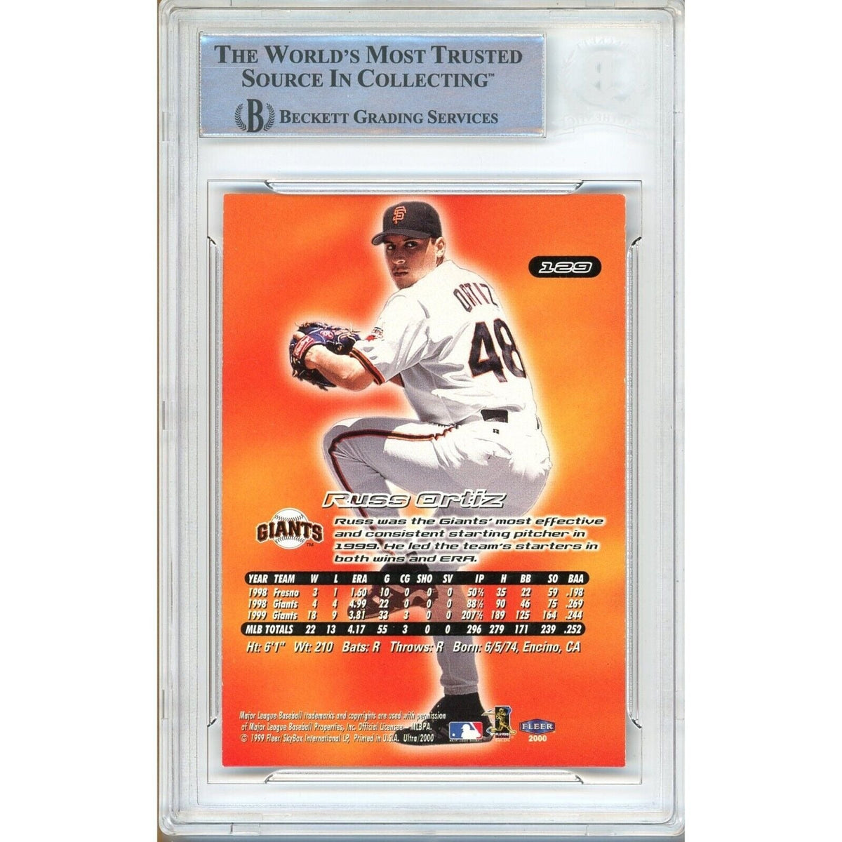 Russ Ortiz San Francisco Giants Signed Trading Card Beckett BAS
