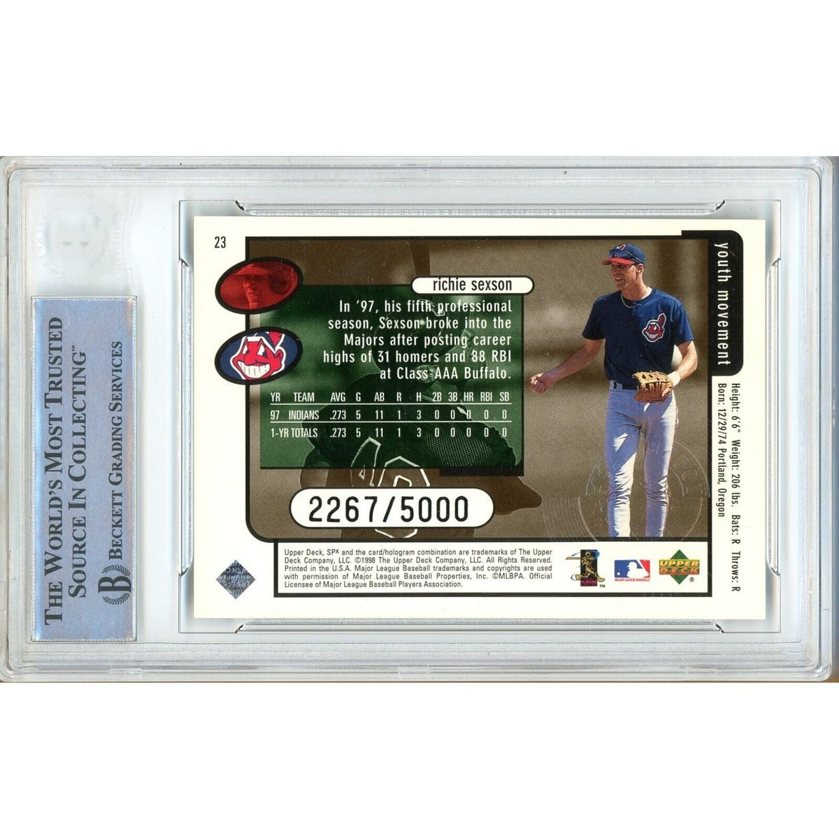 Richie Sexson Cleveland Indians Signed Autograph Trading Card Beckett BAS