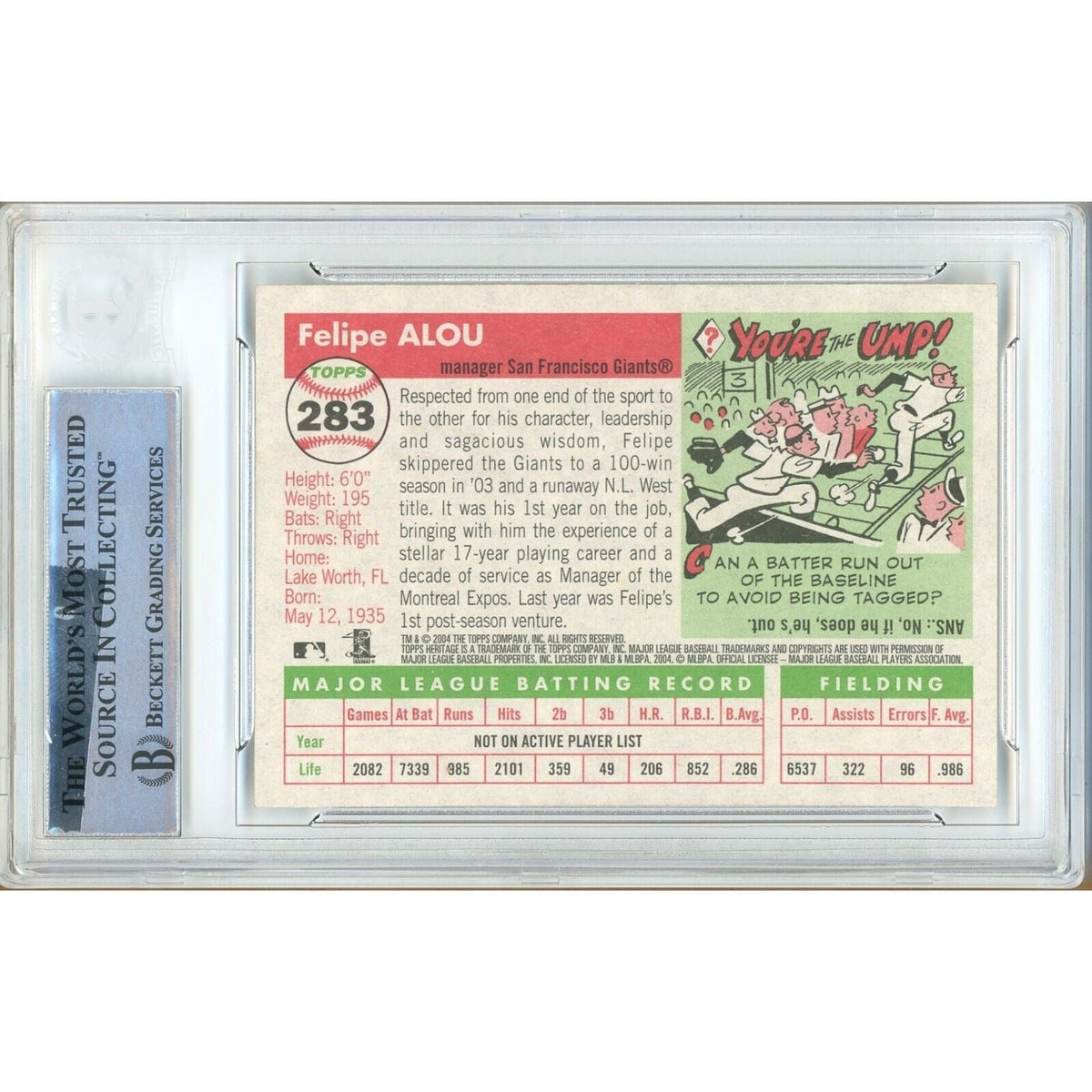 Felipe Alou Topps Heritage Autograph Trading Card Beckett BAS