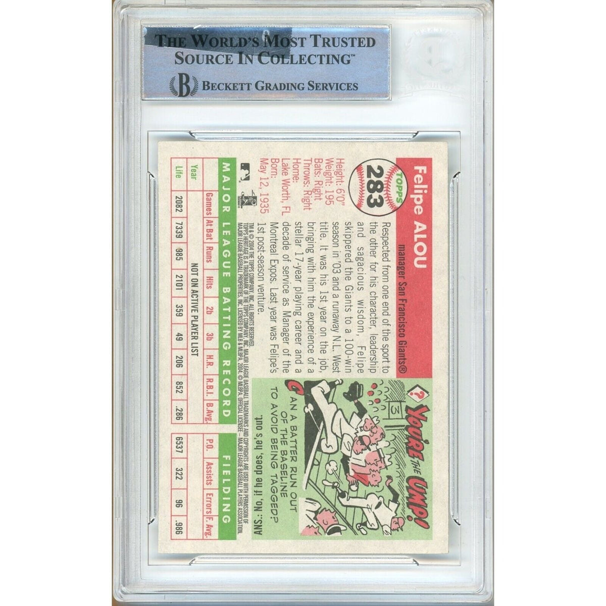 Felipe Alou Topps Heritage Auto Trading Card Beckett BAS