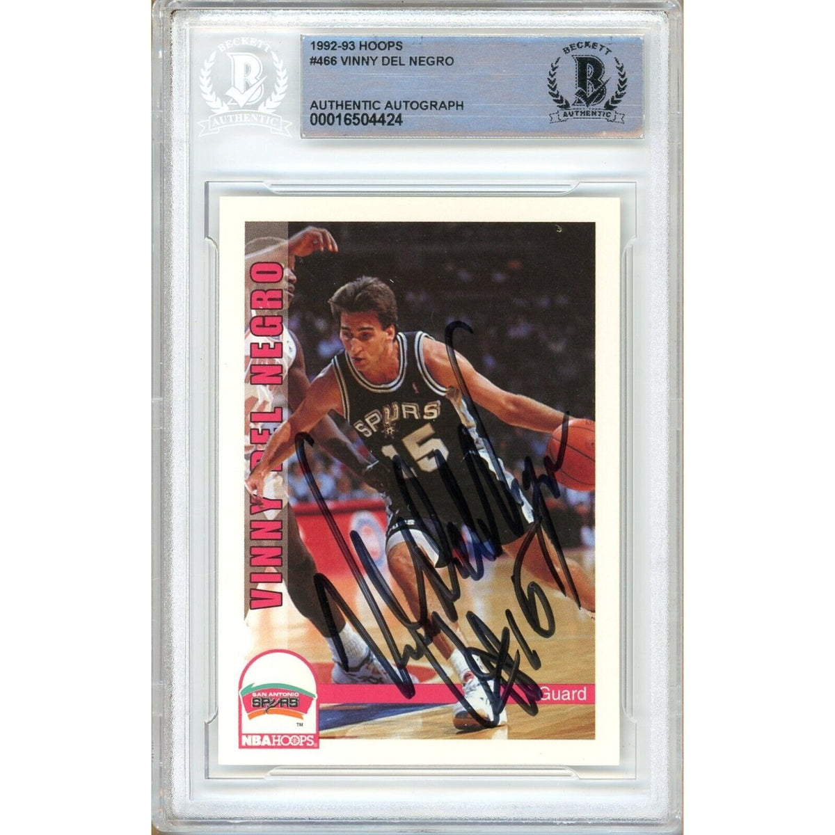 Vinny Del Negro San Antonio Autographed Trading Card Beckett BAS