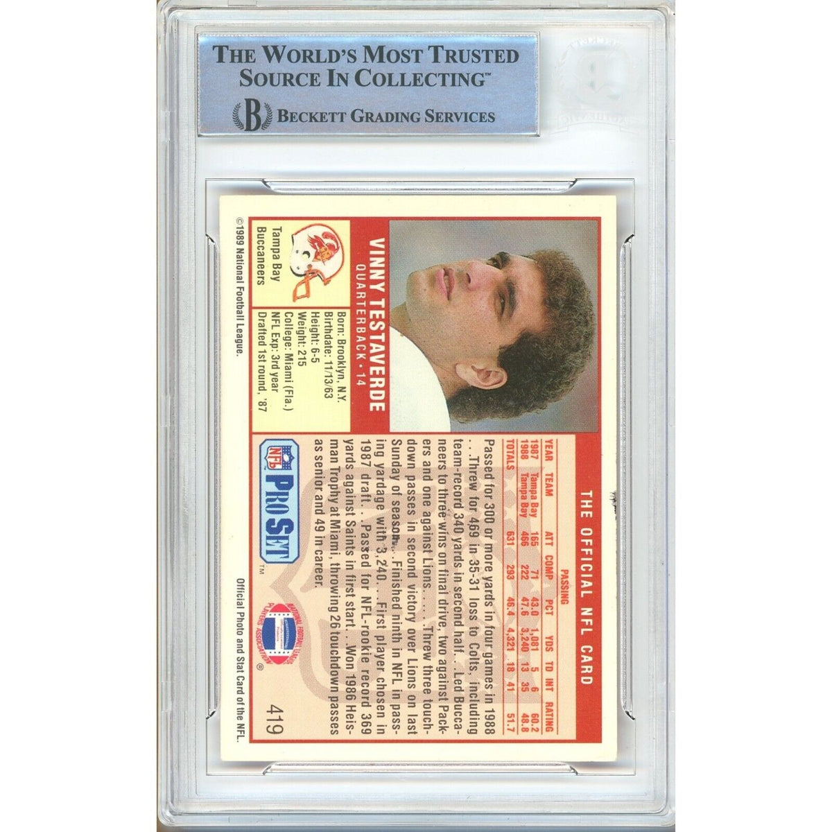 Vinny Testaverde Tampa Bay Buccaneers Autograph Trading Card Beckett BAS