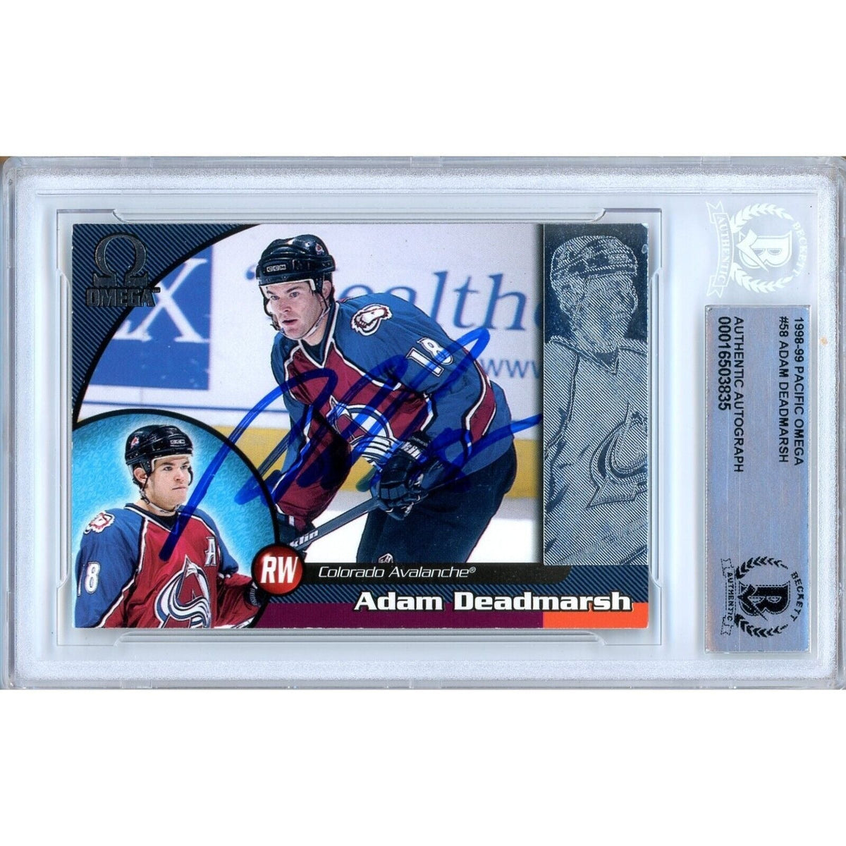 Adam Deadmarsh Pacific Omega Autographed Trading Card Beckett BAS