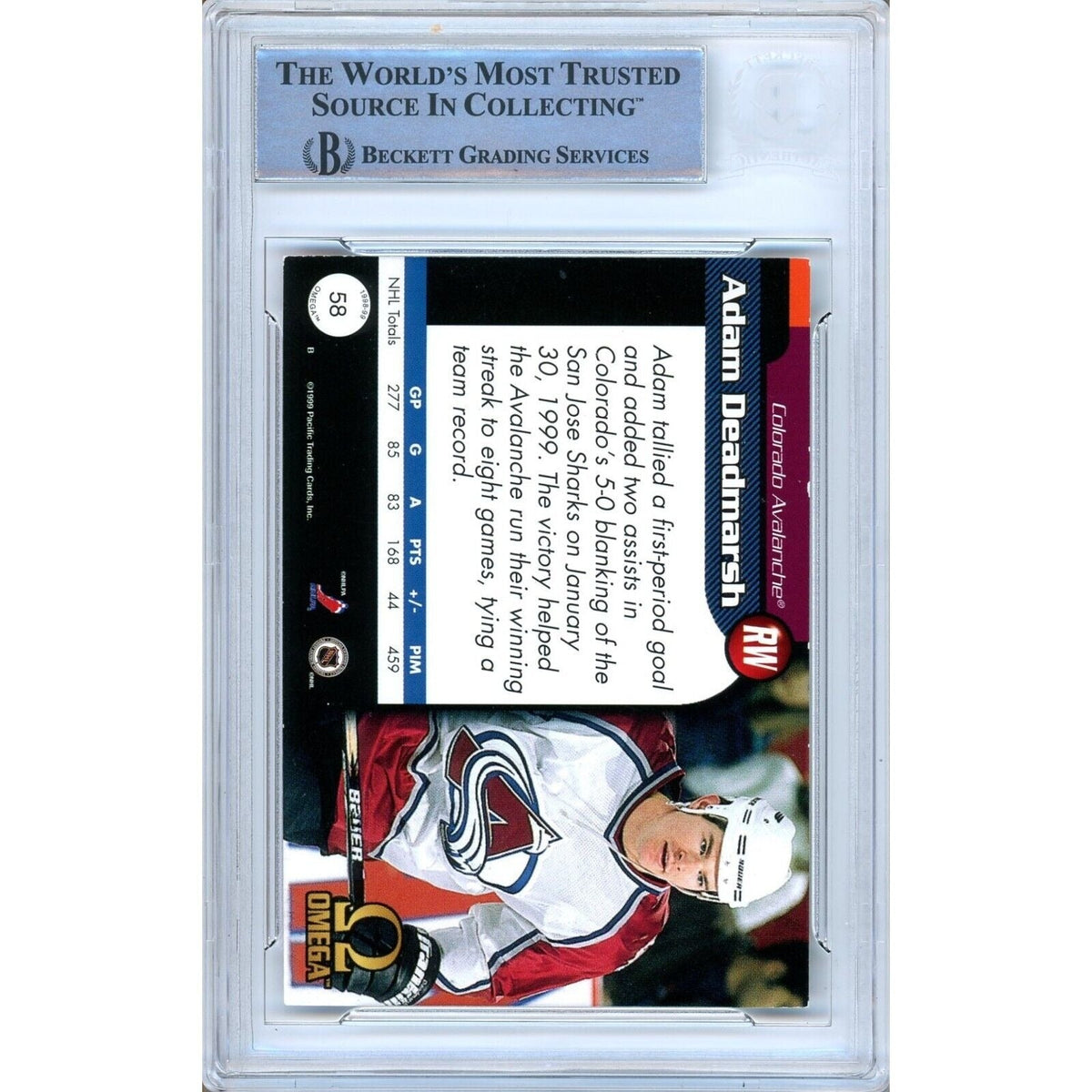 Adam Deadmarsh Pacific Omega Auto Trading Card Beckett BAS