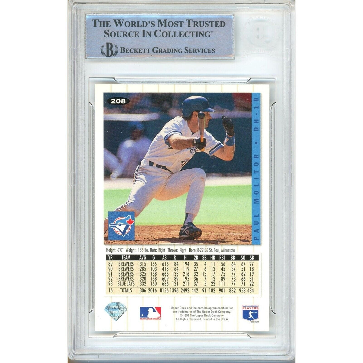 Paul Molitor Toronto Blue Jays Signed Trading Card Beckett BAS