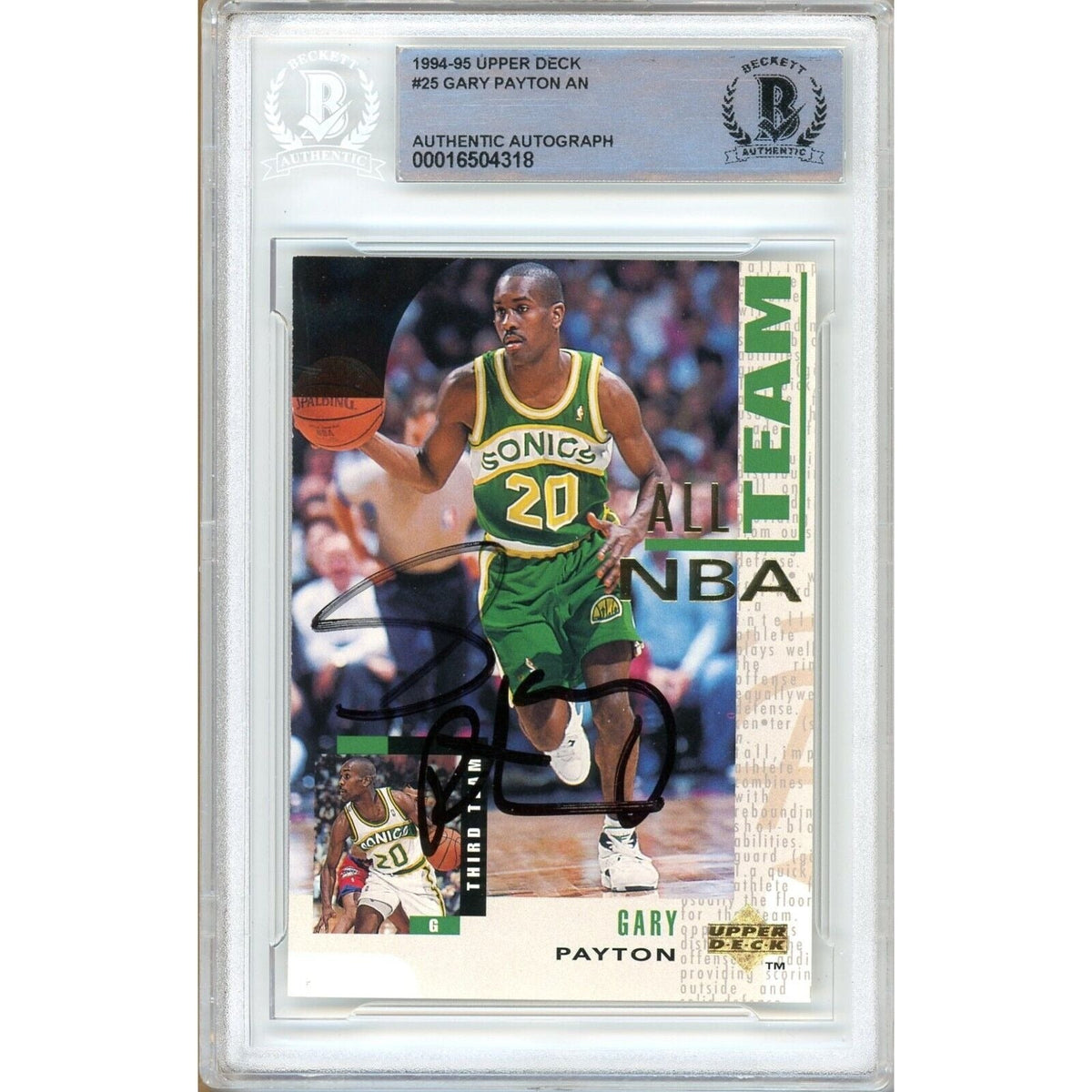 Gary Payton Upper Deck Autographed Trading Card Beckett BAS