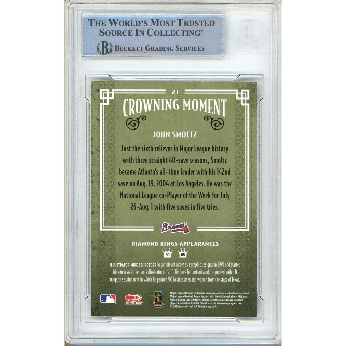 John Smoltz Atlanta Braves Autographed Signed Trading Card Beckett BAS