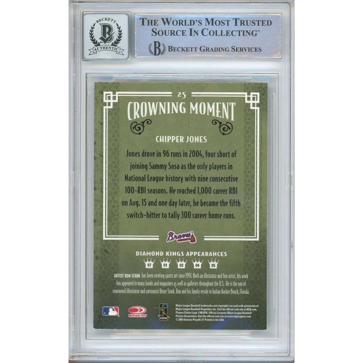 Chipper Jones Donruss Diamond Kings Signed Trading Card Beckett BGS