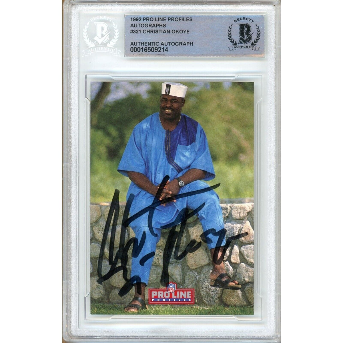 Christian Okoye Pro Line Profiles Autographed Trading Card Beckett BAS