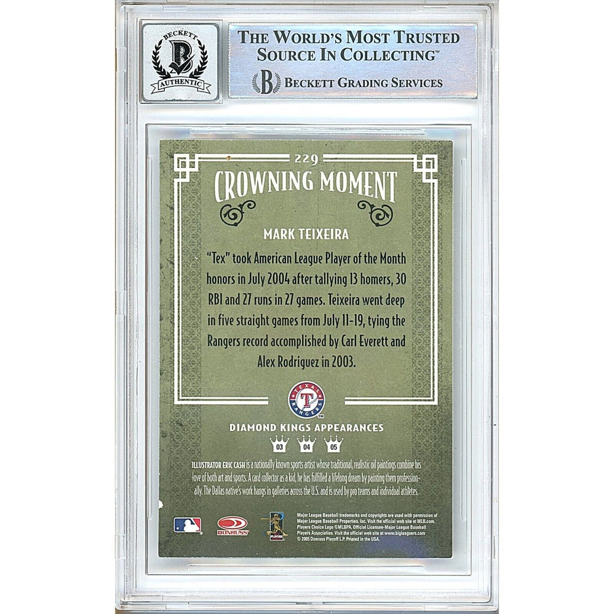 Mark Teixeira Texas Rangers Signed Trading Card Beckett BGS