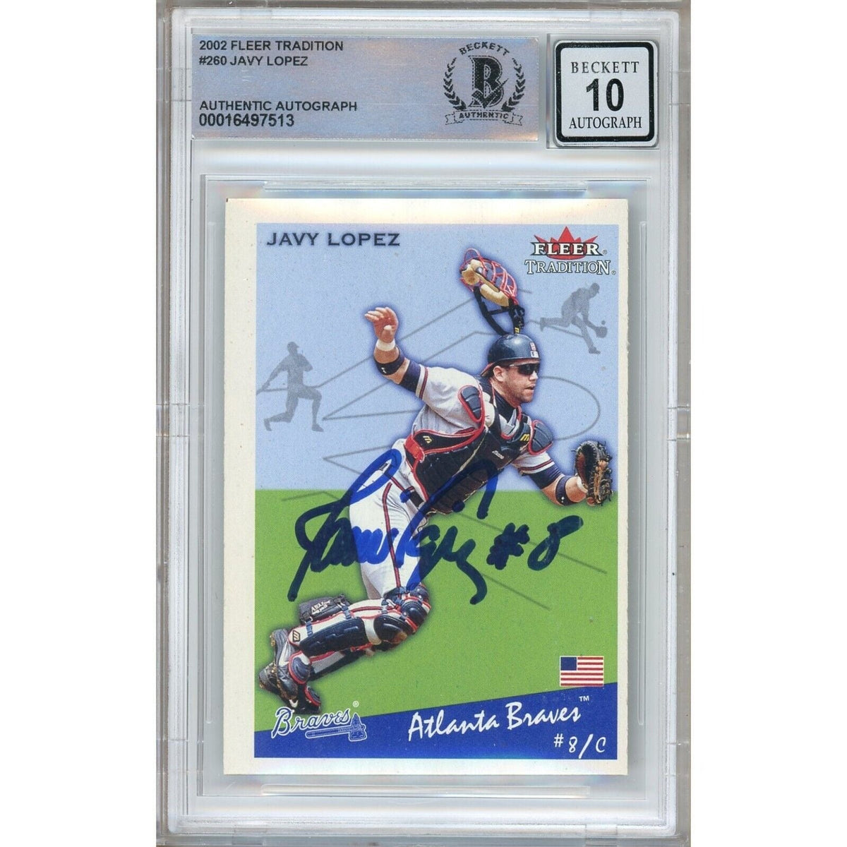Javy Lopez Fleer Tradition Autographed Trading Card Beckett BGS