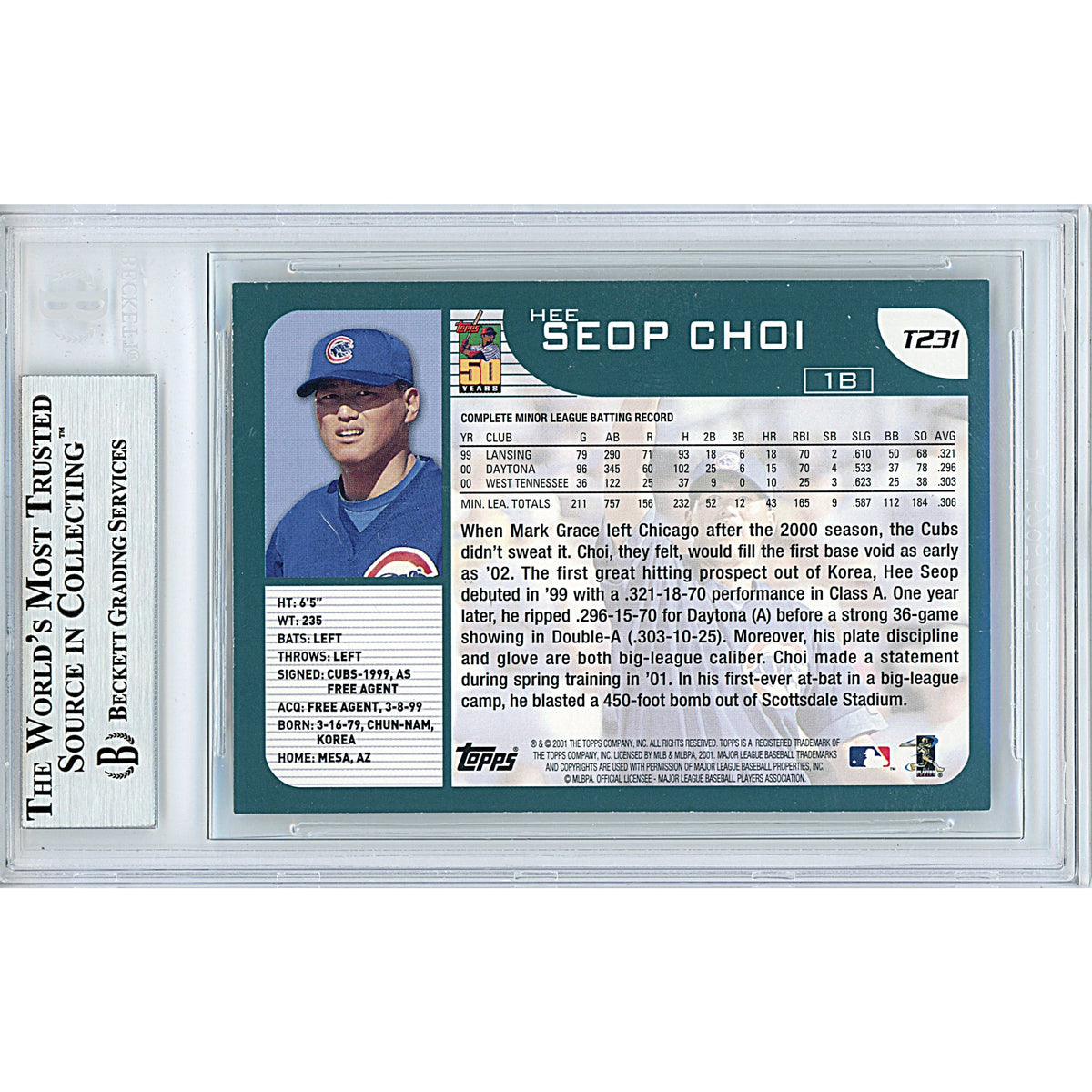 Hee Seop Topps Traded Signed Trading Card Beckett BAS
