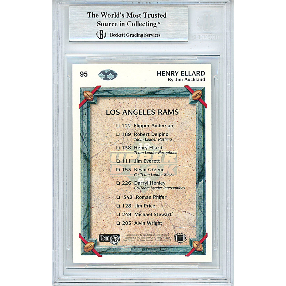 Henry Ellard Upper Deck Signed Trading Card Beckett BGS