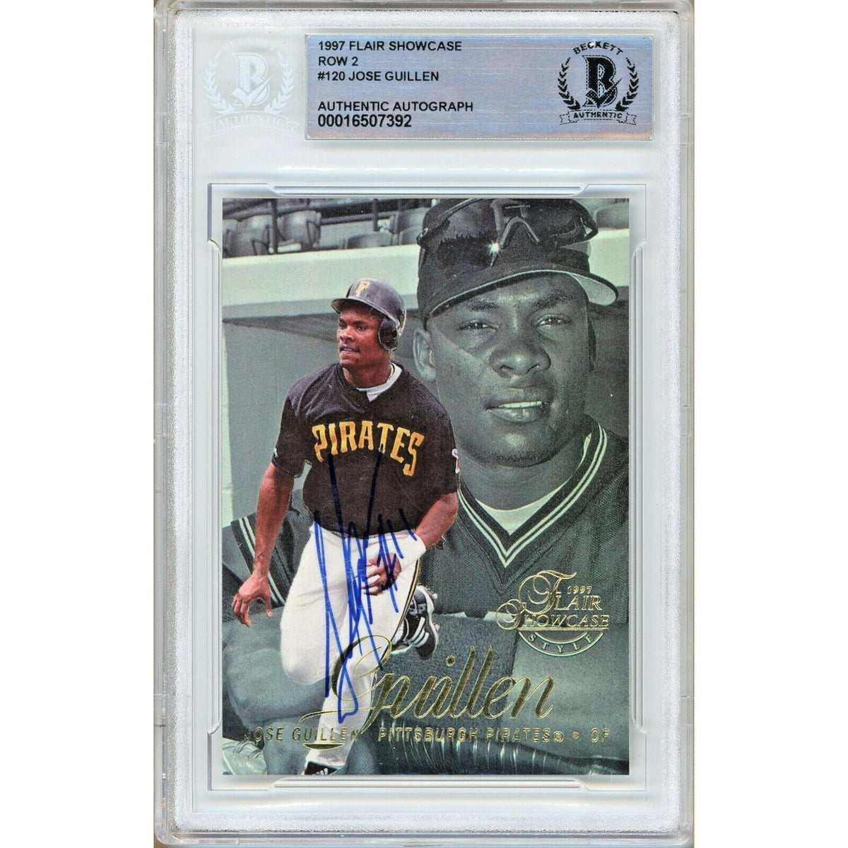 Jose Guillen Fleer Flair Showcase Autographed Trading Card Beckett BAS