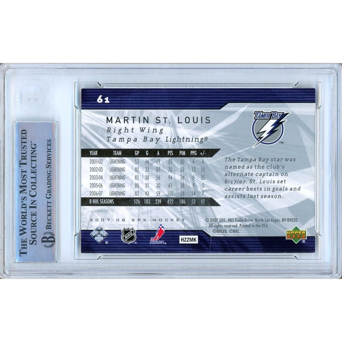 Martin St Louis Tampa Bay Autograph Trading Card Beckett BAS