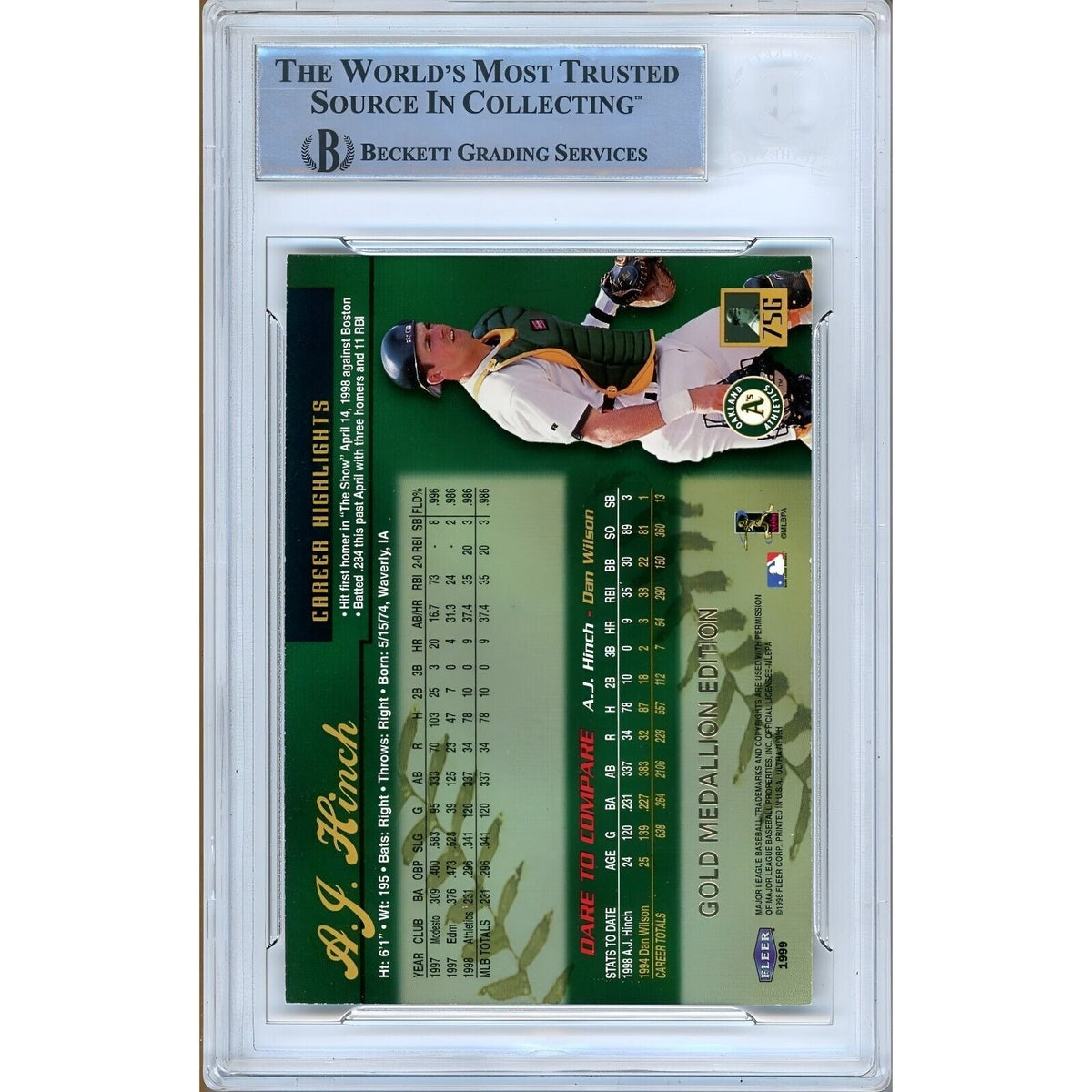Aj Hinch Fleer Ultra Gold Medallion Autograph Trading Card Beckett BAS