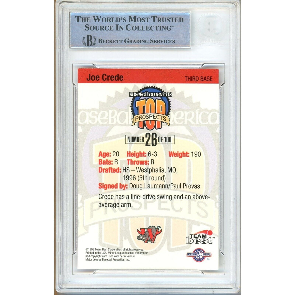 Joe Crede Team Best Signed Trading Card Beckett BAS