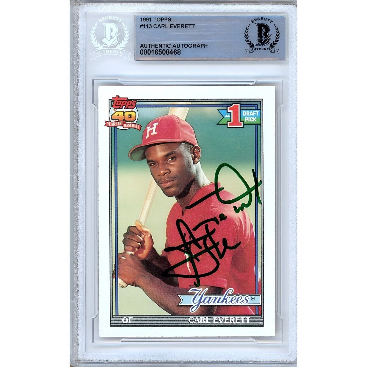 Carl Everett New York Yankees Autographed Trading Card Beckett BAS