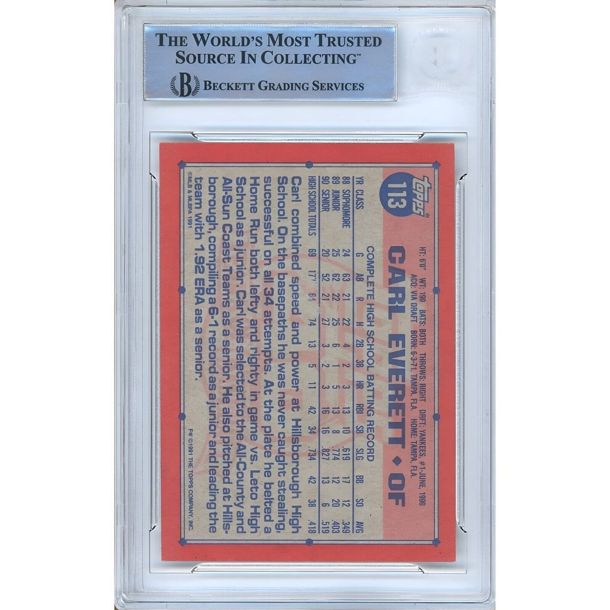 Carl Everett New York Yankees Autograph Trading Card Beckett BAS