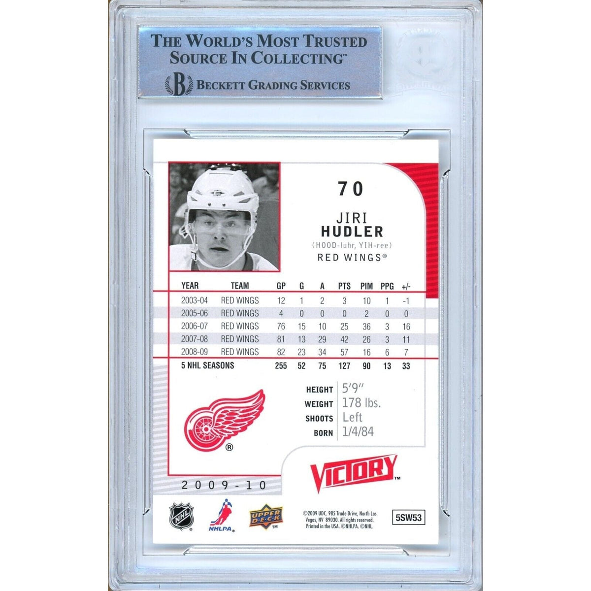 Jiri Hudler Detroit Red Wings Signed Trading Card Beckett BAS
