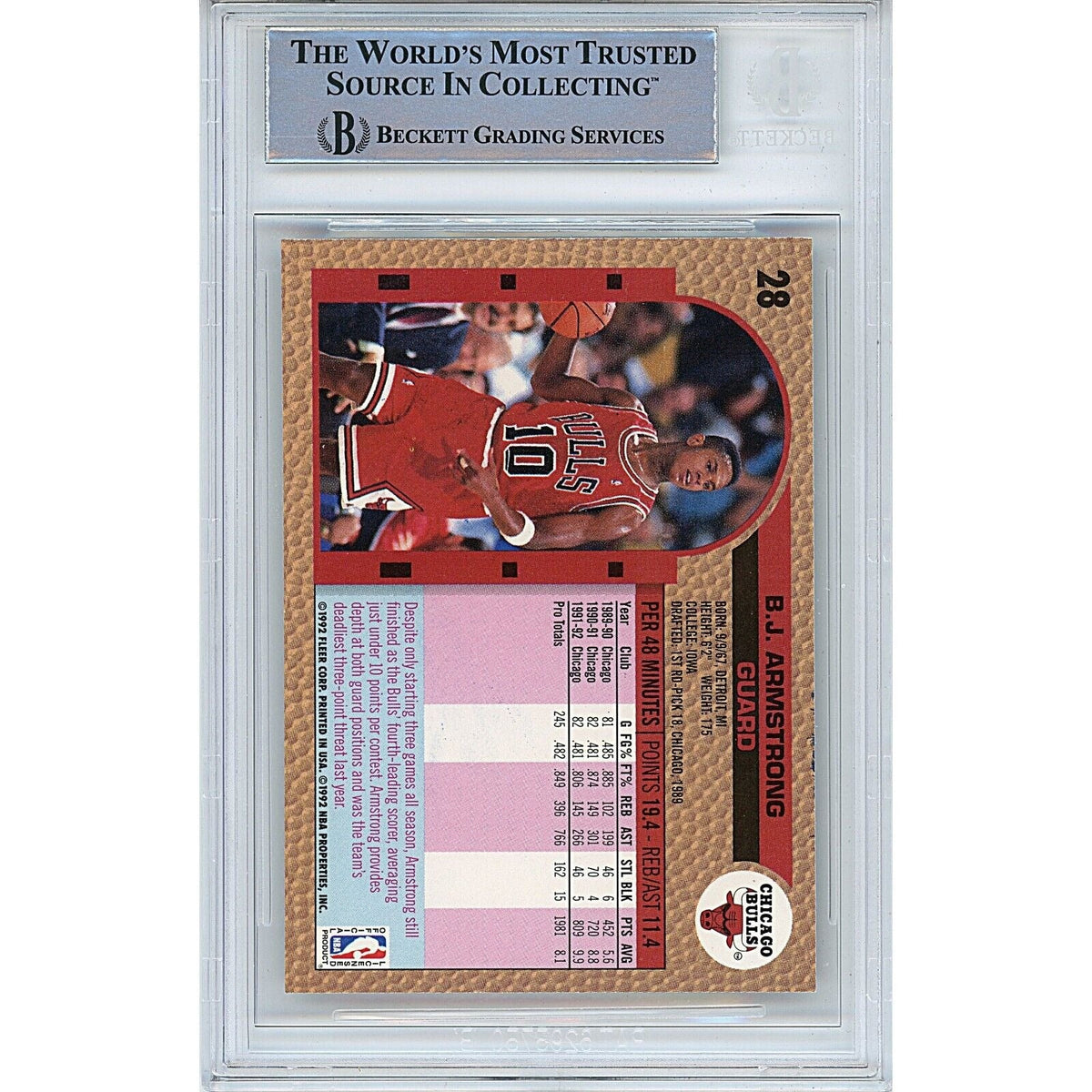 Bj Armstrong Chicago Bulls Autographed Trading Autograph Card Beckett BAS