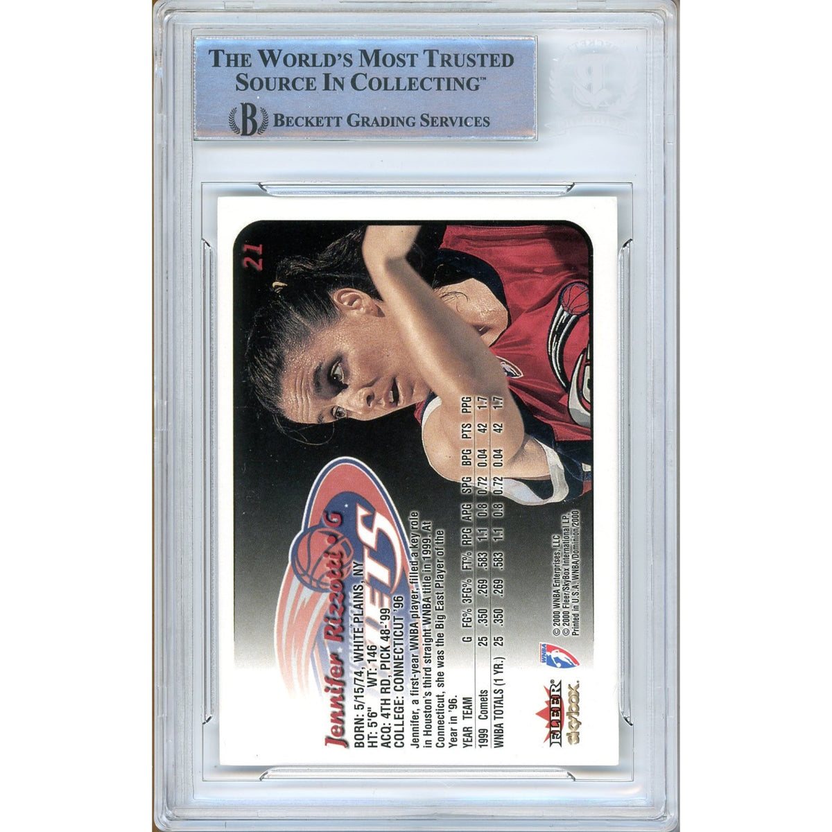 Jennifer Rizzotti Comets Autographed Trading Autograph Card Beckett BAS