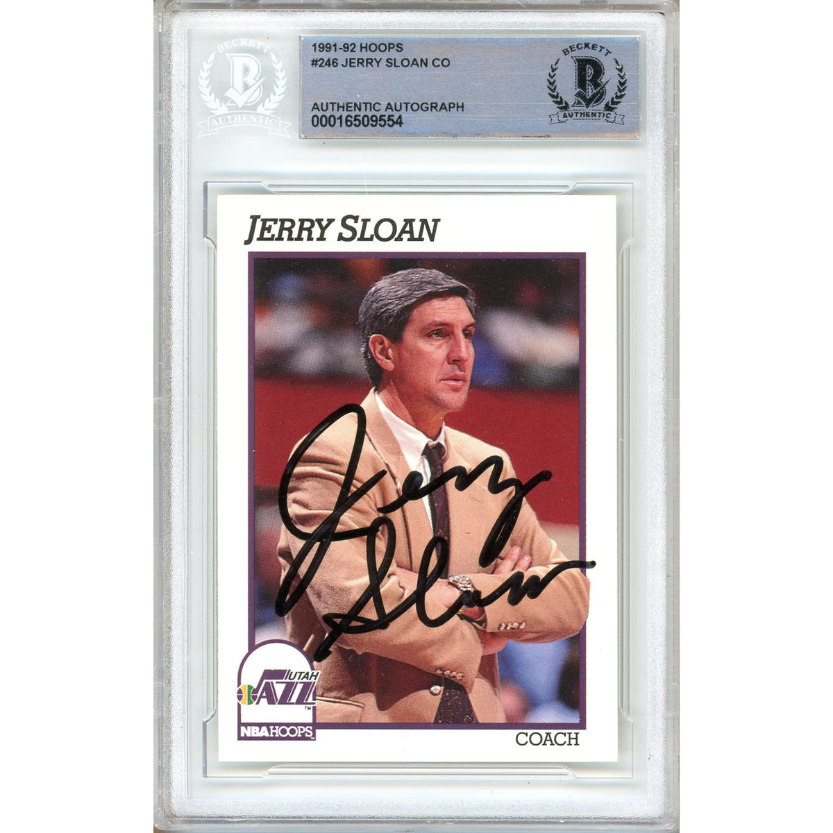 Jerry Sloan Autographed 1991 - 92 NBA Hoops # 246 - Utah Jazz - Beckett Authentication