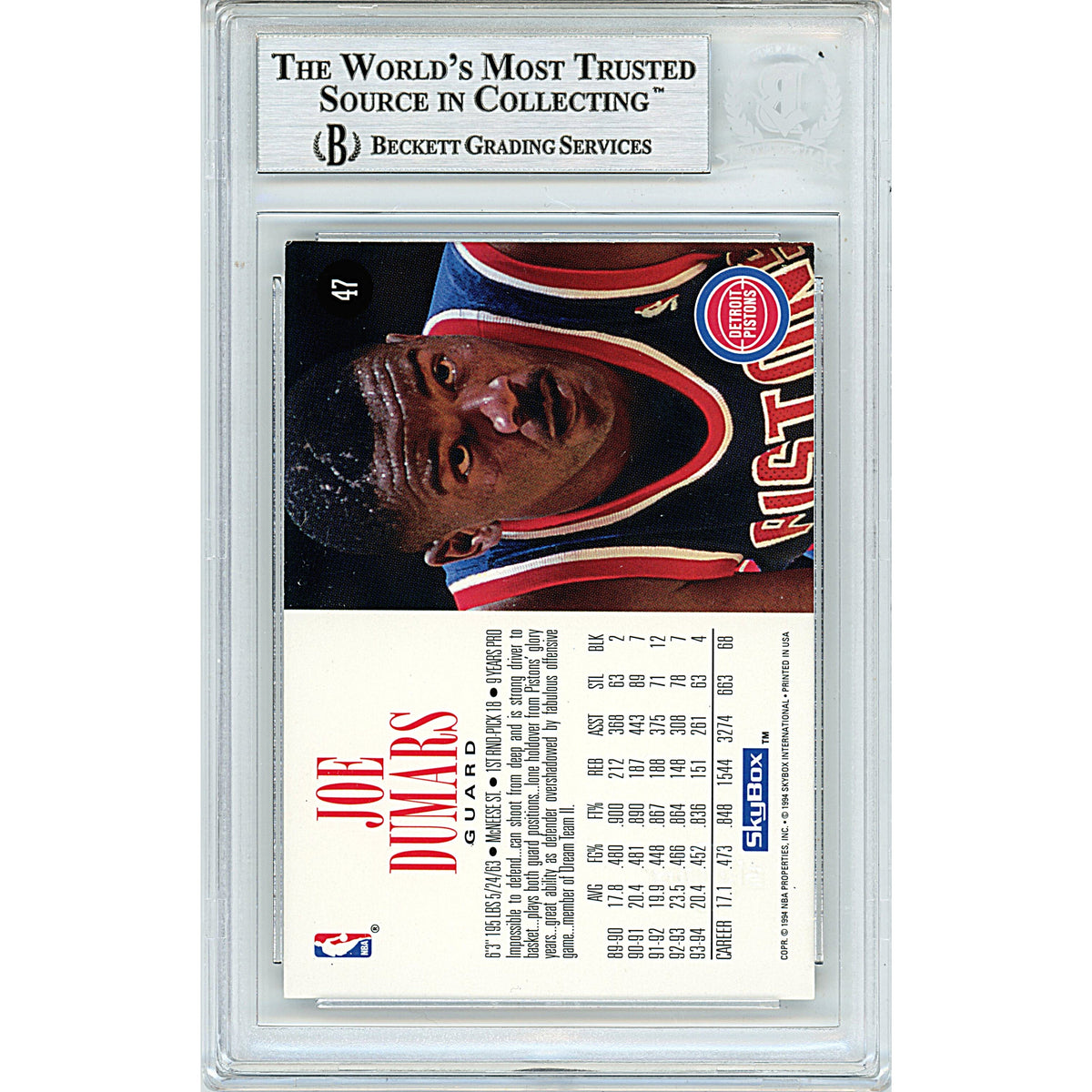 Joe Dumars Autographed Trading Card Autograph Beckett BGS