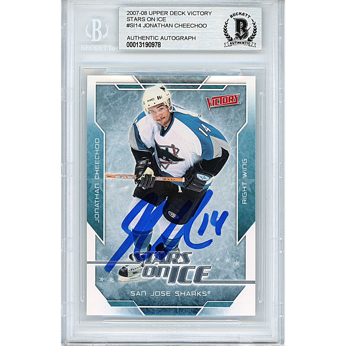 Jonathan Cheechoo Upper Deck Victory Stars Autographed Trading Card Beckett BGS