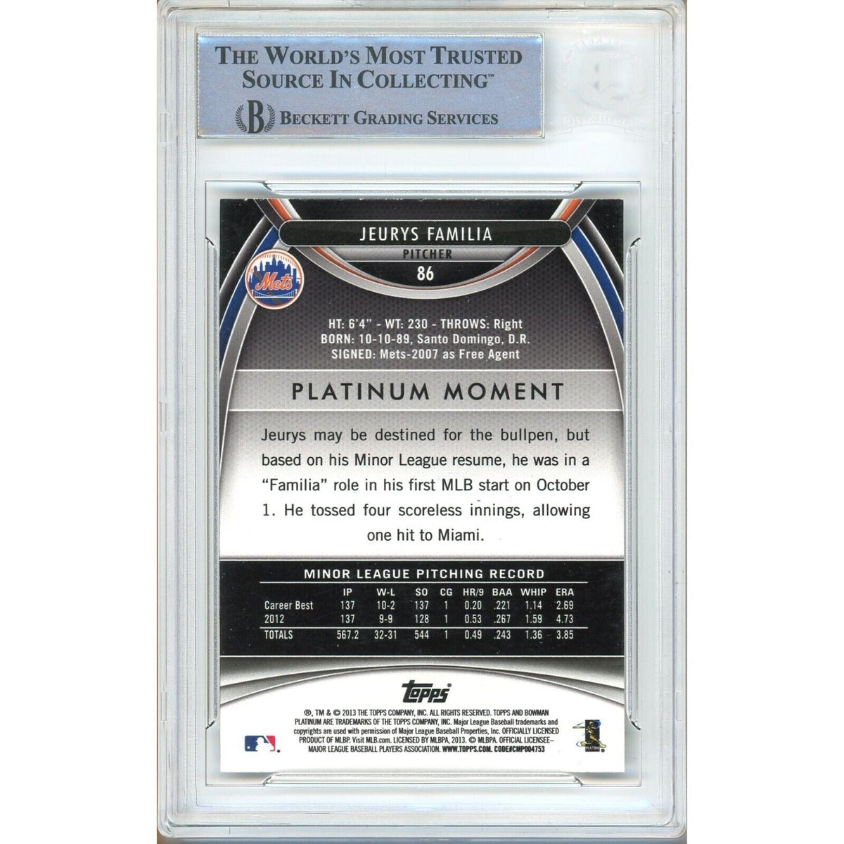 Jeurys Familia New York Mets Signed Trading Card Beckett BAS
