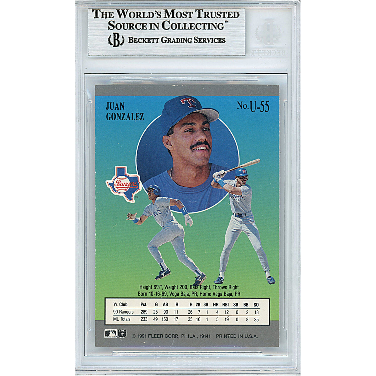 Juan Gonzalez Fleer Ultra Signed Trading Card Beckett BGS
