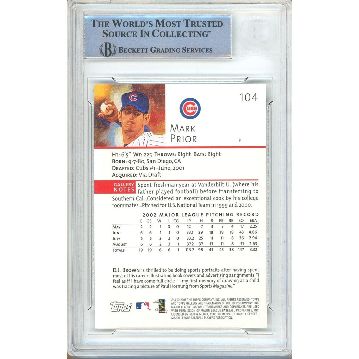 Mark Prior Chicago Cubs Signed Trading Card Beckett BAS