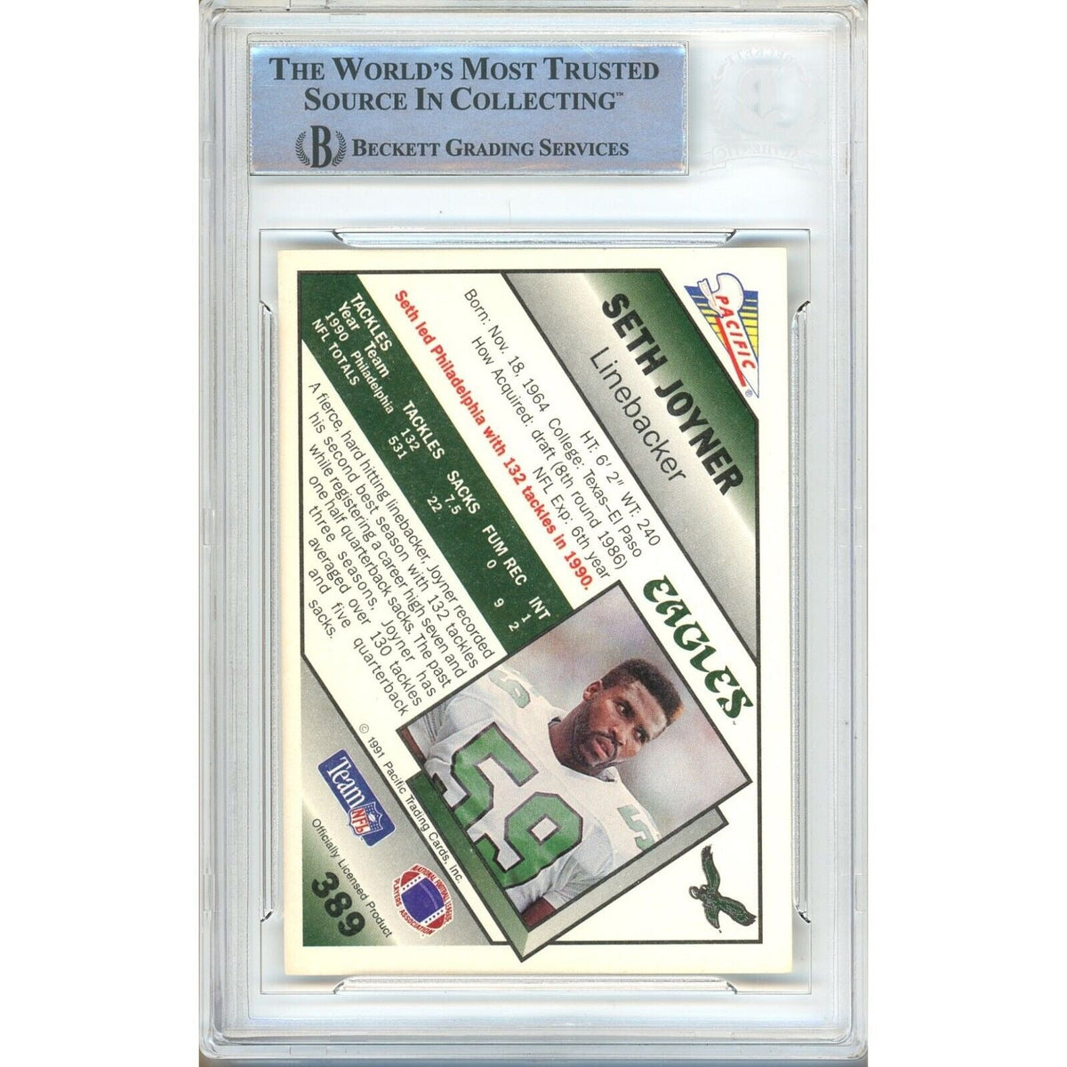 Seth Joyner Philadelphia Eagles Signed Autograph Trading Card Beckett BAS