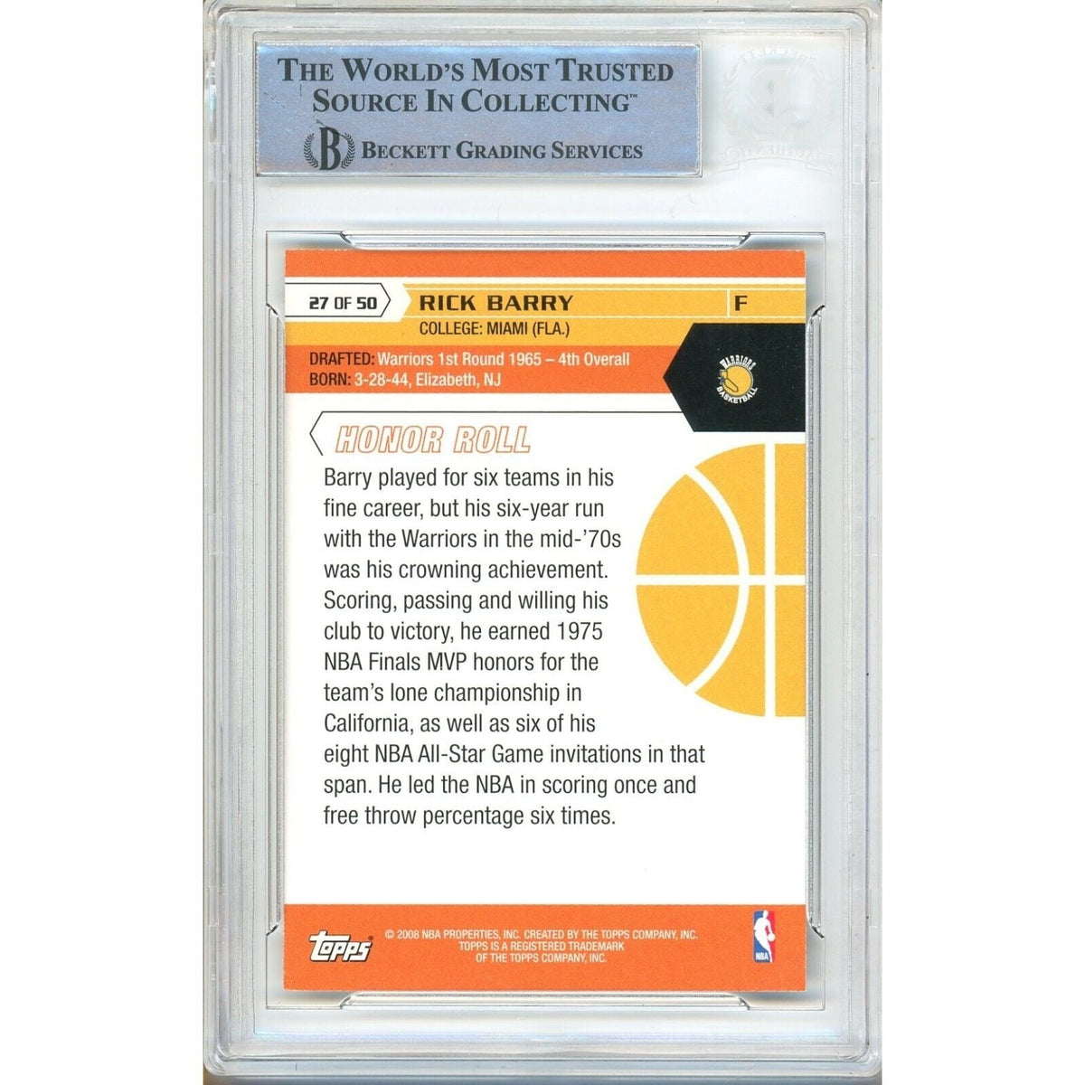 Rick Barry Golden State Warriors Autograph Trading Card Beckett BAS