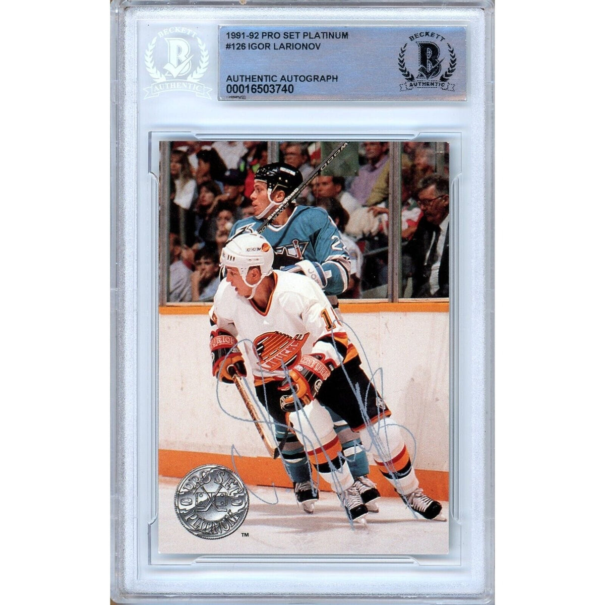 Igor Larionov Pro Set Platinum Autographed Trading Card Beckett BAS
