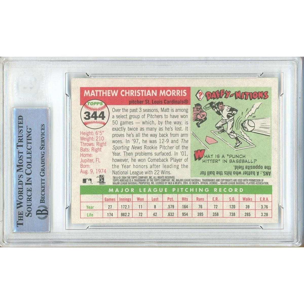 Matt Morris St Louis Cardinals Autograph Trading Card Beckett BAS
