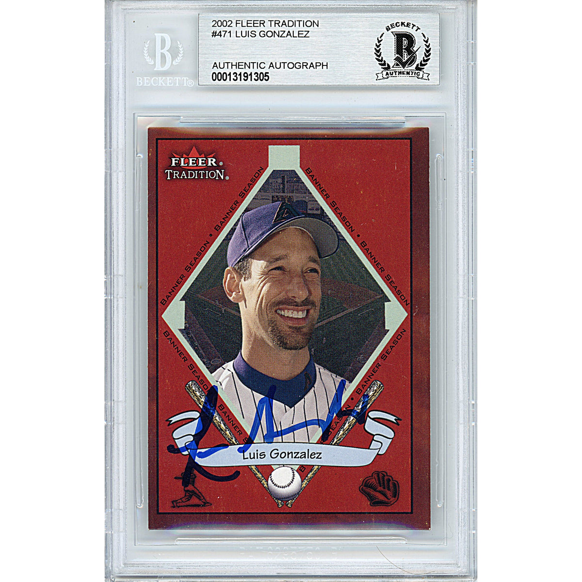Luis Gonzalez Fleer Tradition Autographed Trading Card Beckett BGS