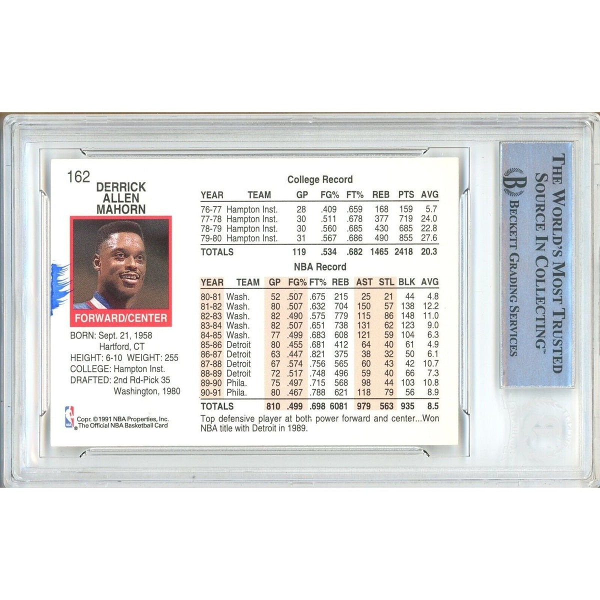 Rick Mahorn Signed Trading Card Beckett BAS