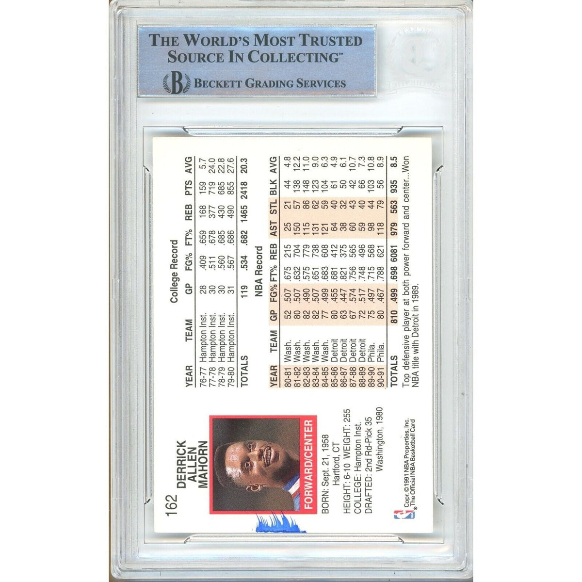 Rick Mahorn Autograph Trading Card Beckett BAS