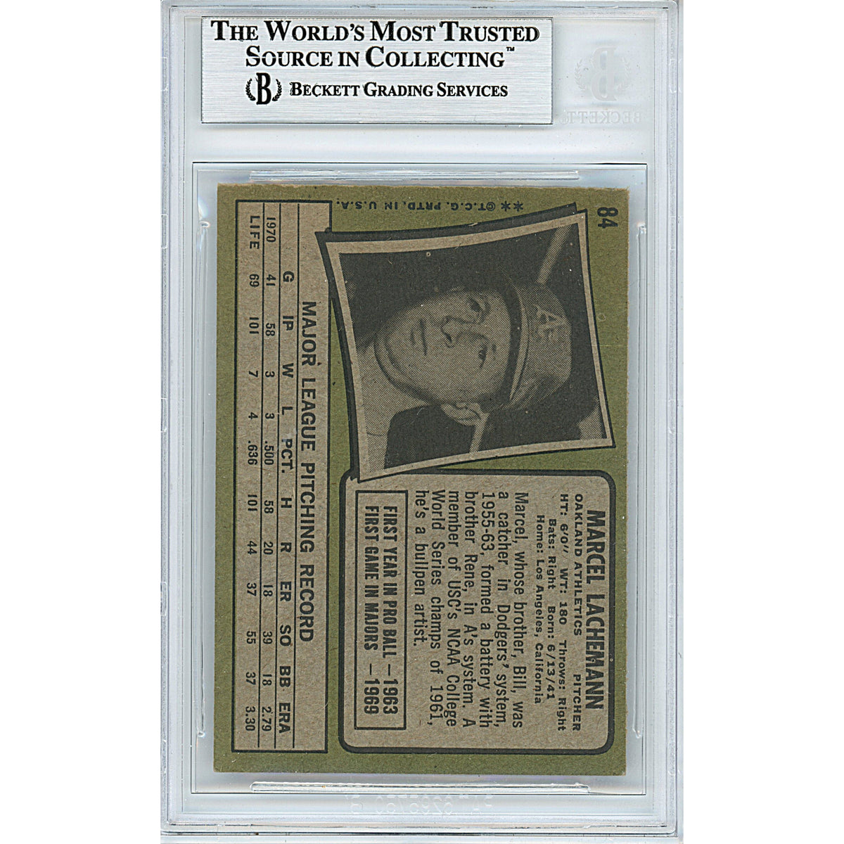 Marcel Lachemann Signed Oakland Athletics Autograph Trading Card Beckett BGS