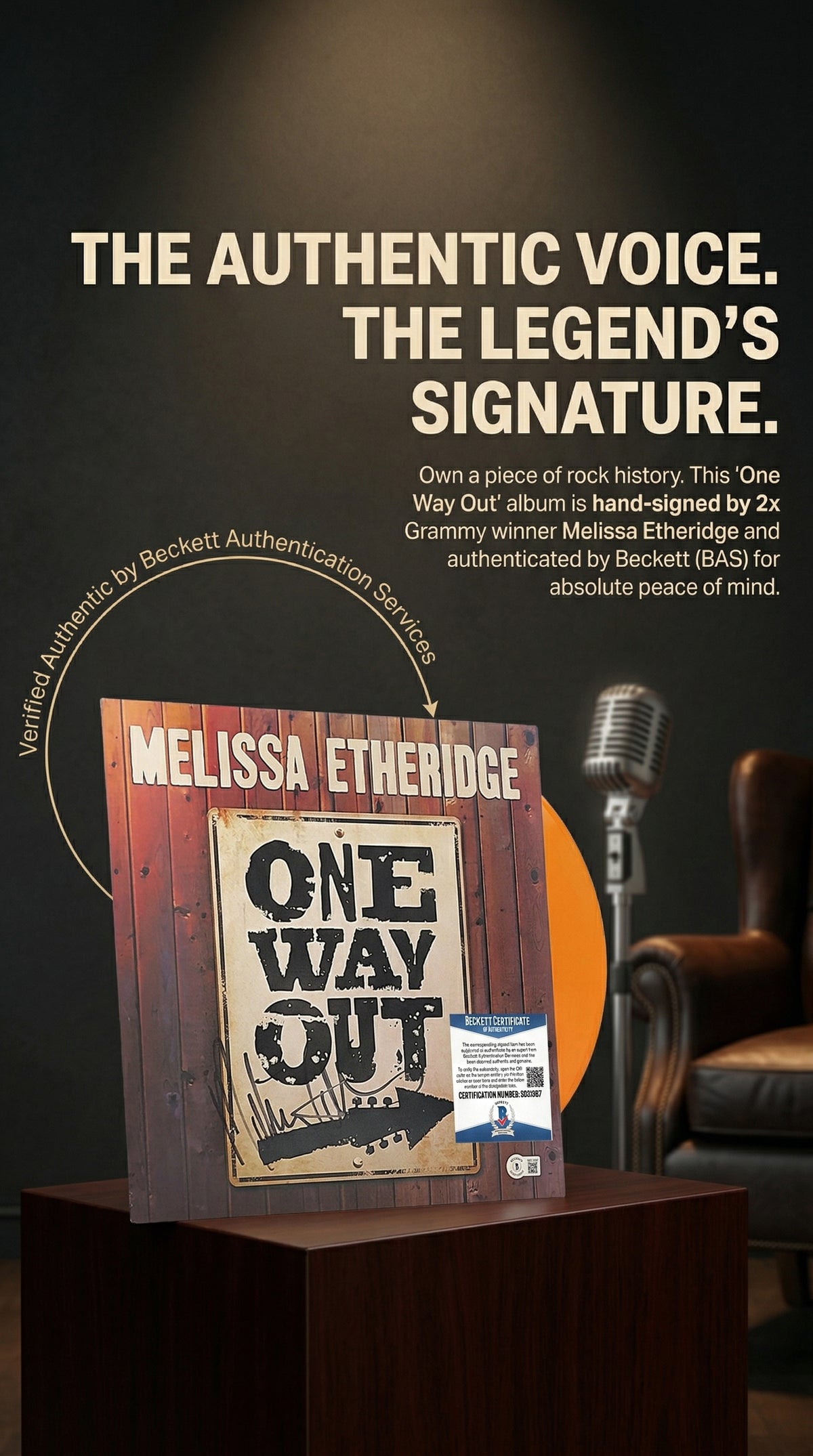Melissa Etheridge Autographed One Way Out Vinyl Record Album Cover - Beckett Authentication