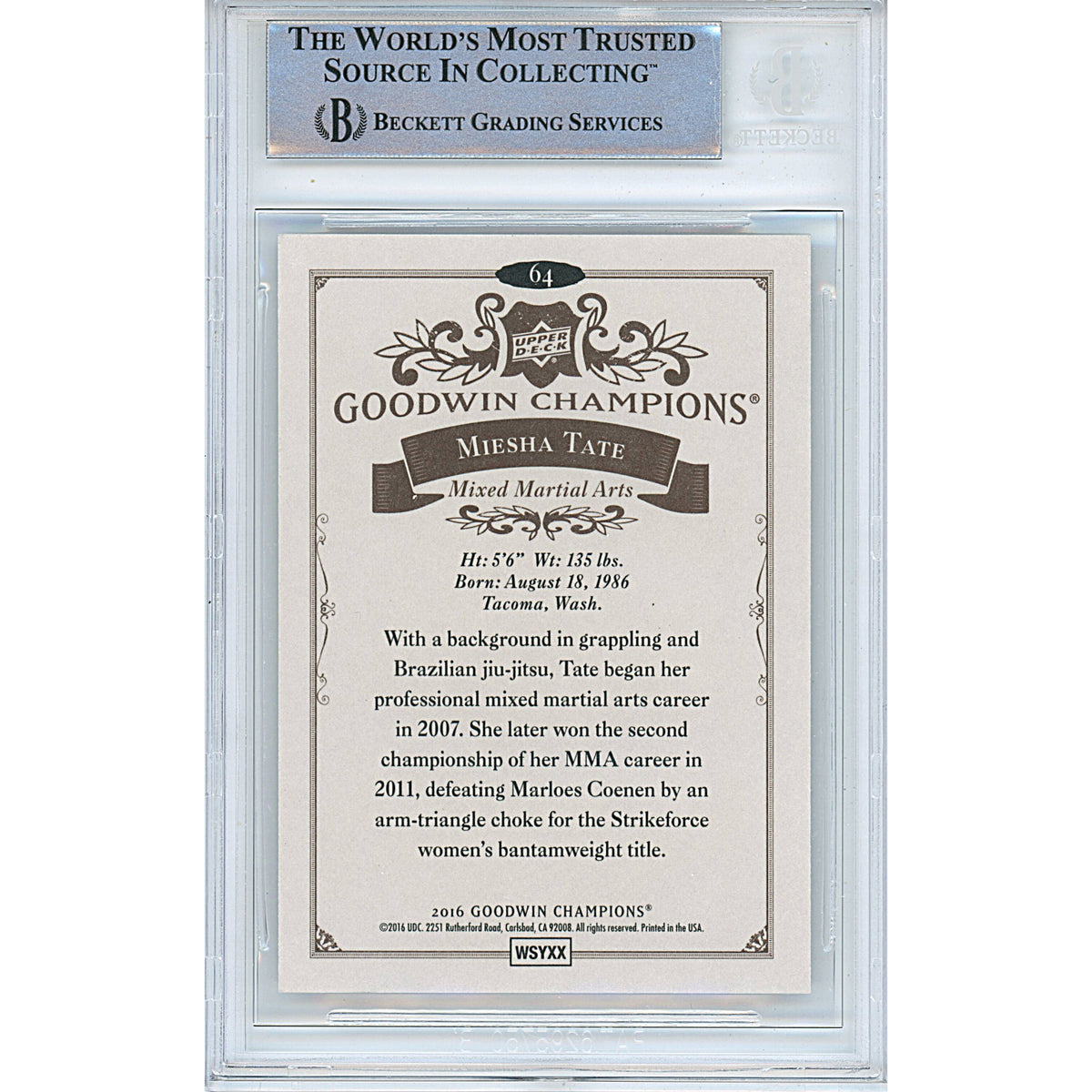 Miesha Tate Signed Autograph Trading Card Beckett BGS