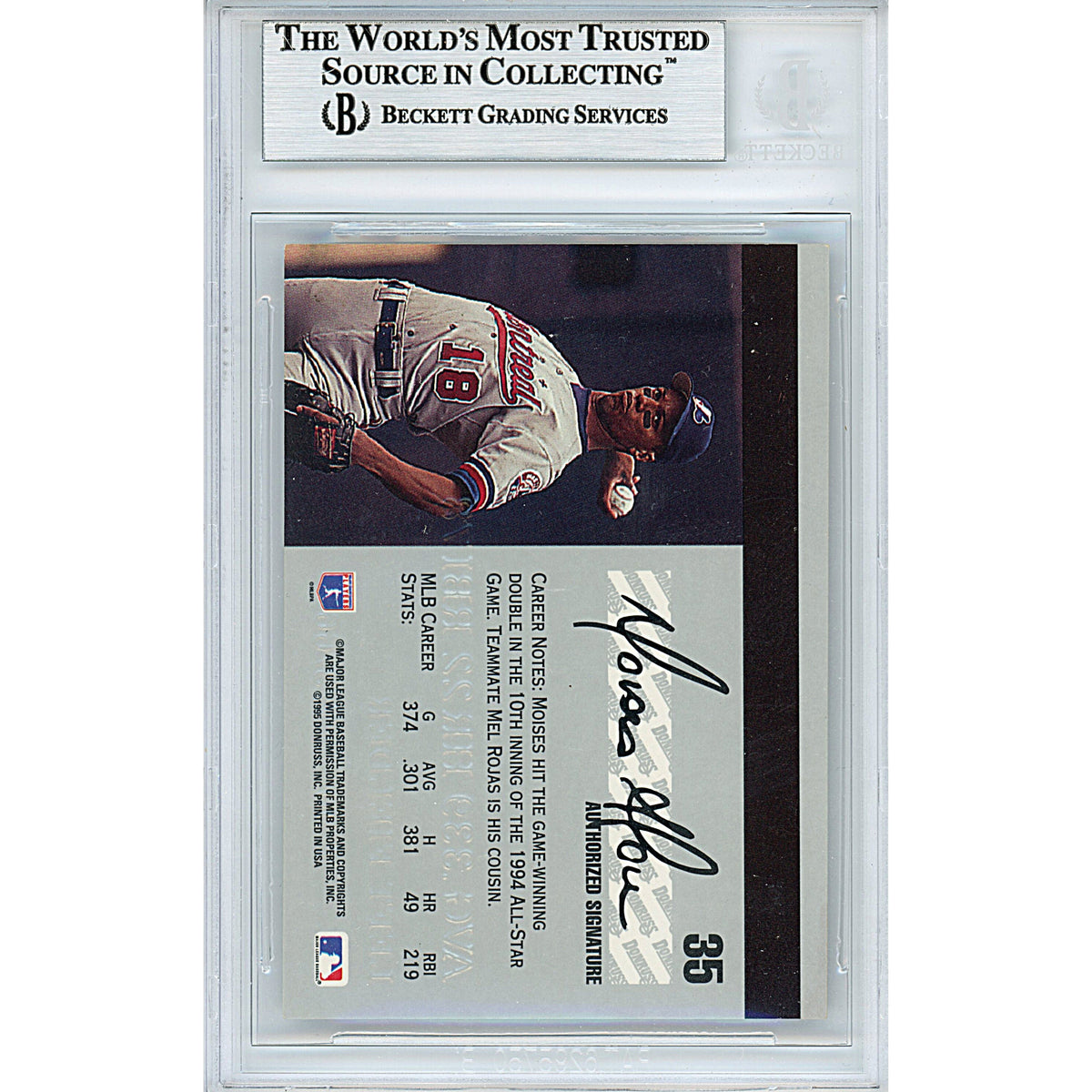 Moises Alou Signed Montreal Expos Auto Trading Card Beckett BGS