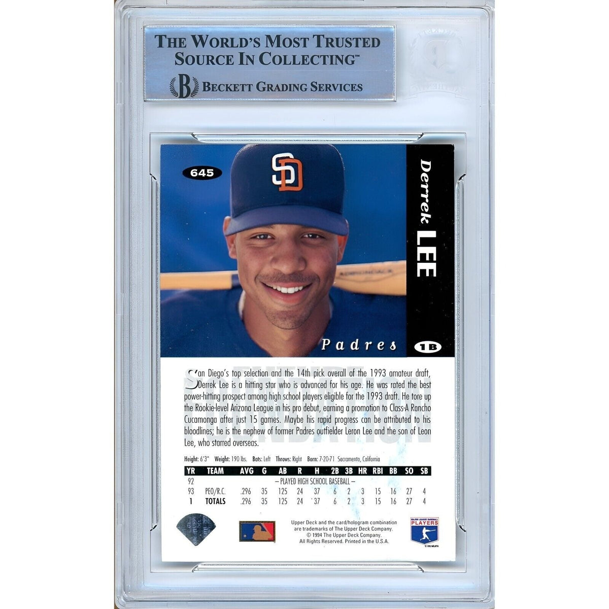 Derrek Lee Collectors Choice Autograph Trading Card Beckett BAS