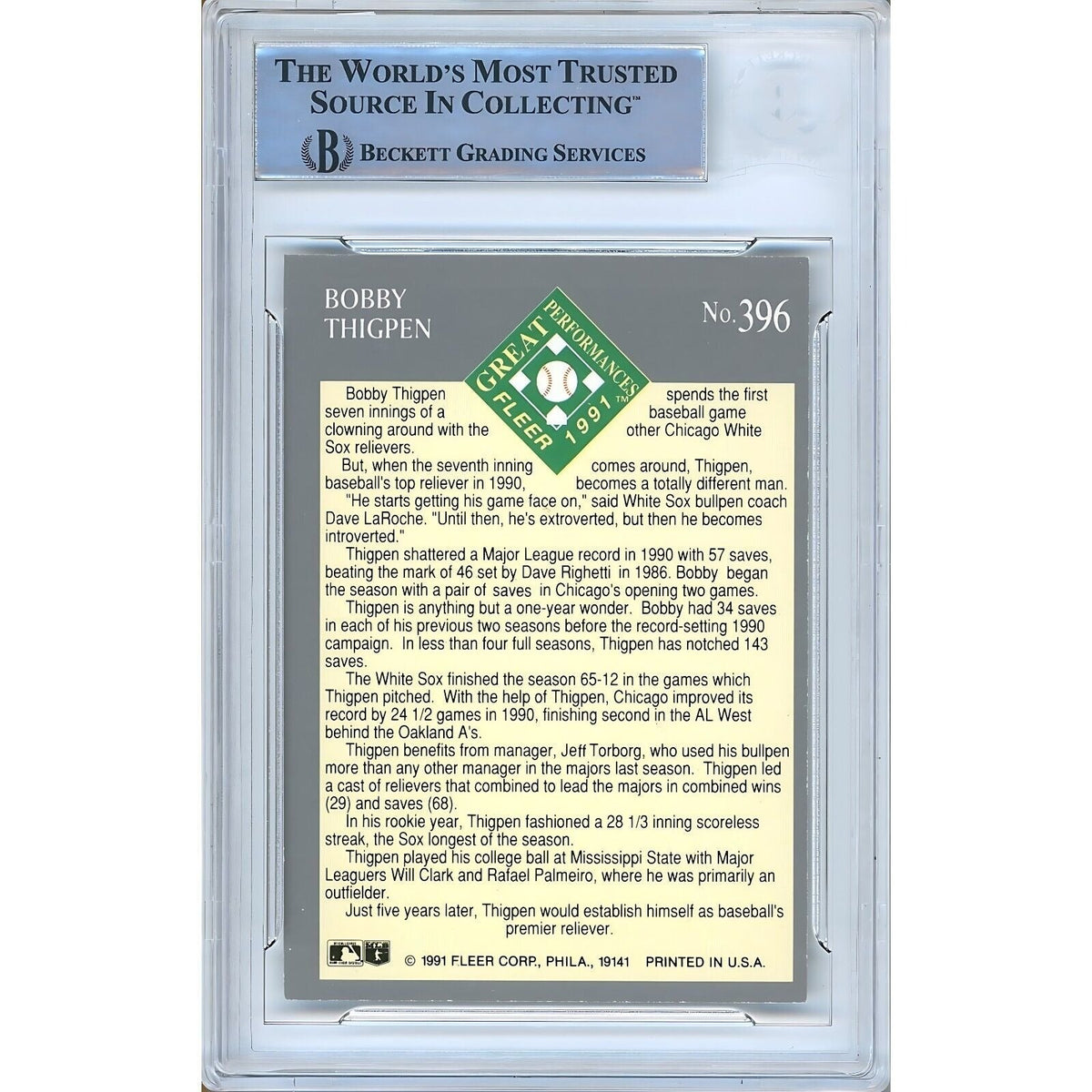 Bobby Thigpen Fleer Ultra Signed Trading Card Beckett BAS